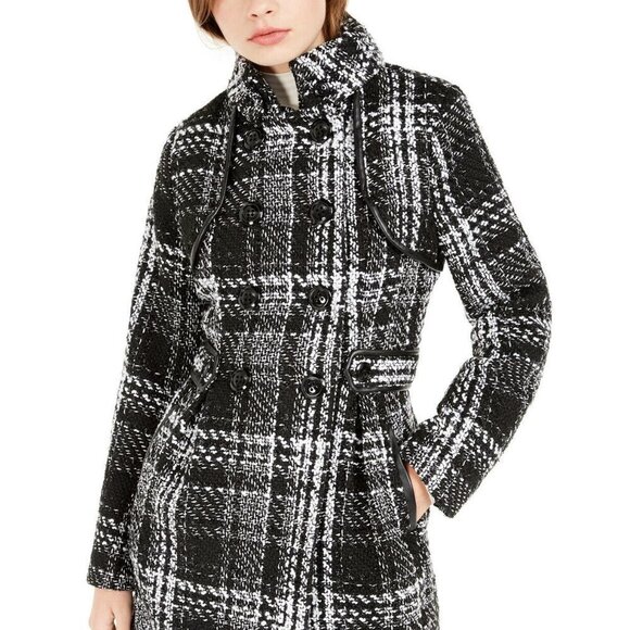 JR17 Bcx Black & White Plaid Juniors' Double-Breasted Coat - Size XL - Picture 1 of 4